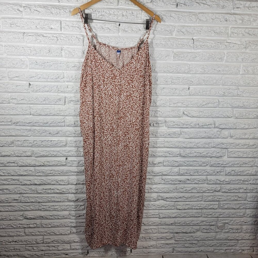 Old Navy Women's XXL Plus Brown White Watercolor Midi Slip Dress Slit WAT79XE